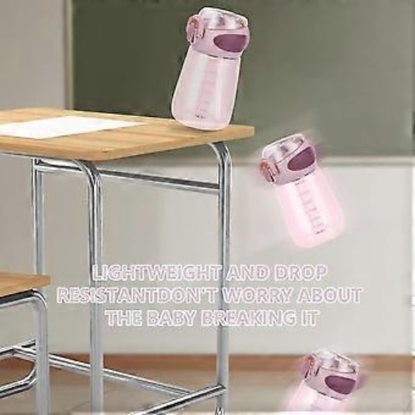 Kannettava lasten asteikolla varustettu juomapilli-kuppi 400ml juomapullo (pinkki) 1 kpl (h-4)