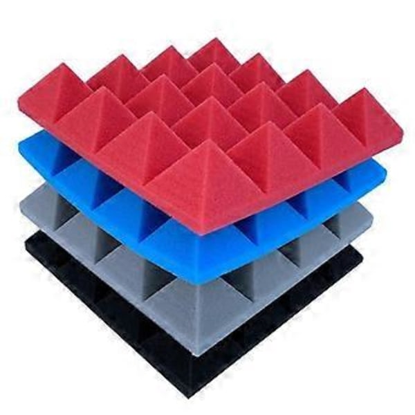 24 stk. 25X25X5Cm Studio Akustisk Lydisolerende Skum Pyramide Støjisolering Lydabsorberende Behandlingspaneler Sort+Blå
