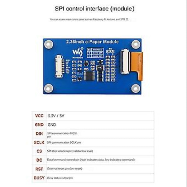 Waveshare 2,36 tommer E-paper E-ink Skjermmodul A