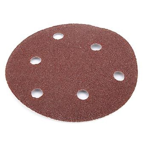 100 stk. 125 mm 5 tommer 6 hullers flocking sandpapir børstet stykke bagside velour skive (40#)
