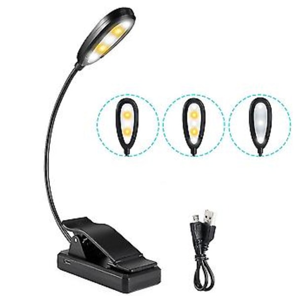 FBA Monopolys Trefarget temperatur boklampe med klips, innebygd batteri 1000 mAh, svart type USB-lading, enkel hodelykt