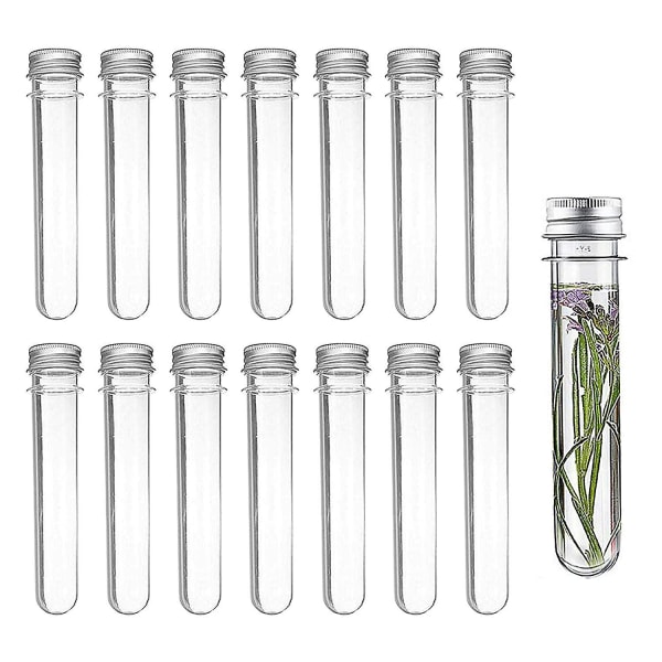 Reagensglas Transparente plastreagensglas med aluminiumsskruelåg Låg til blomstervaseperler Fest favoriserer bryllup slik glasperler Laborat