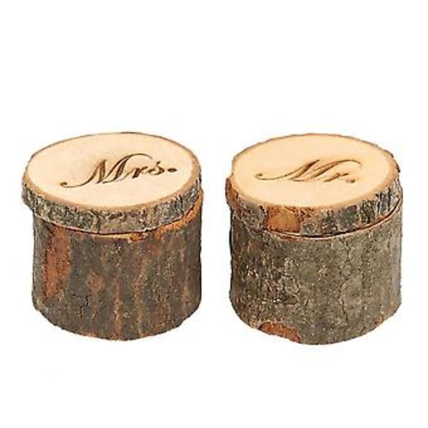 2 stk. & Mrs. Shabby Chic Rustikk Bryllupsring Puteputeholderboks Laget av Tre