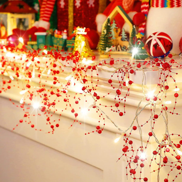 2,5 m Christmas Berry Beaded Garland String Light Christmas Mantle Dekor Akryl Pearl Varme Led-lys For Hjem Party Decor