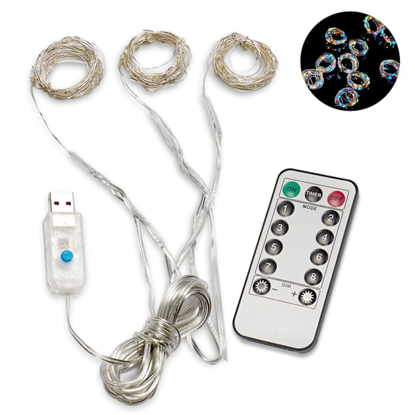 3m LED-fönstergardinlampor Fe-stränglampor Garland Bakgrund Fjärrkontroll USB-driven Vattentät Festdekoration