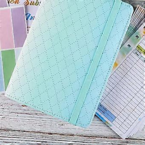 A6 Gradient Macaron Binder Hånd Ledger Notesbog Læder PU Løsbladet Bog Kontant Budget Bog med Lynlåspose, Grøn