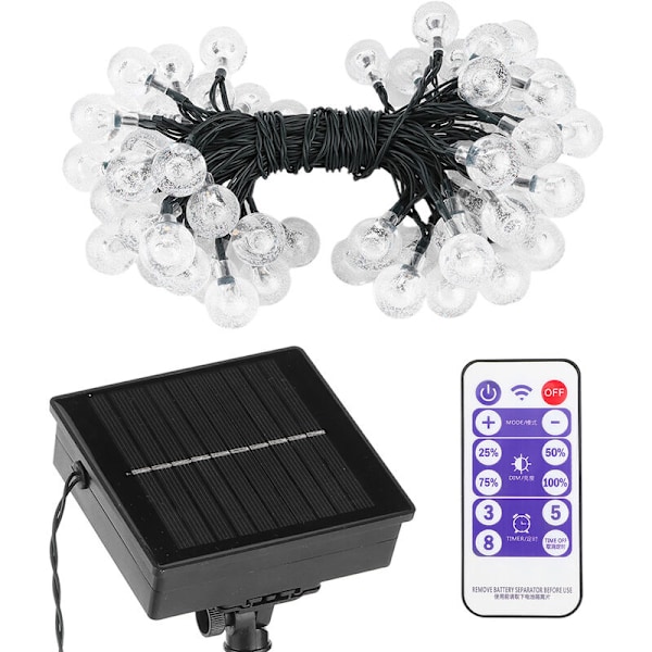 10M 60LED Solar Chip Fjernkontroll LED Lysstreng Varm Hvit Vanntett Lysstreng