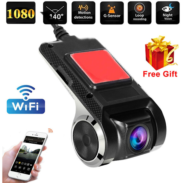 1080P WIFI Dashcam USB 12V with ADAS Function Dash Camera 140 Degree Wide Angle G-sensor