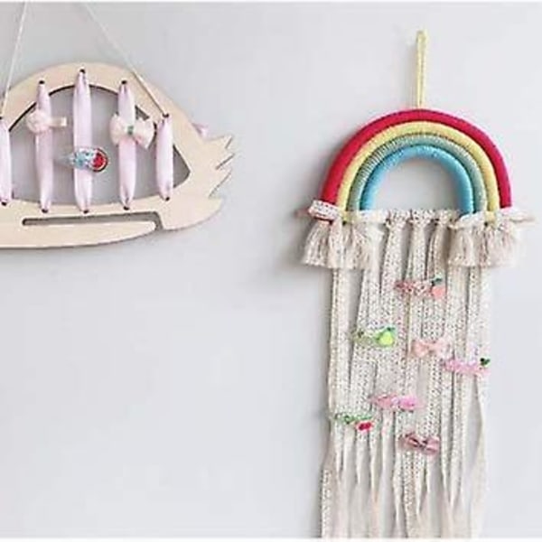 Regnbågshållare för hårklämmor för flickor, vägghängande dekoration och rosett för baby