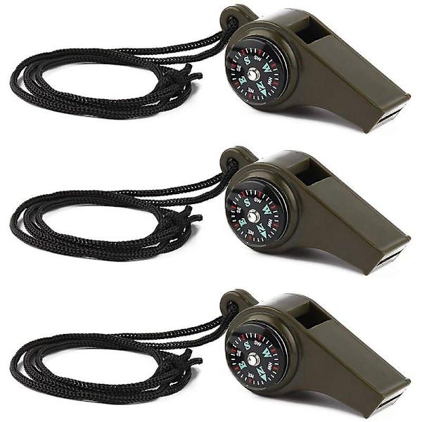 3-pack nödöverlevnadsvisselpipa, 3-i-1 nödvisselpipa med kompass och