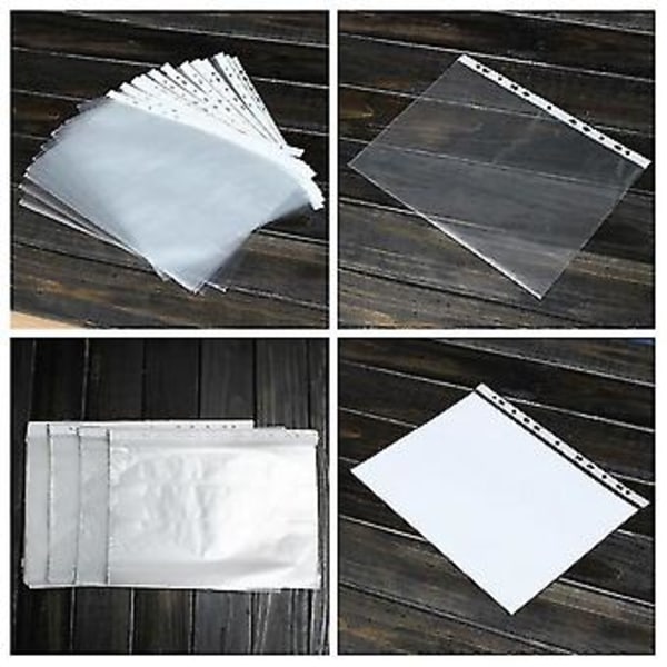 100 stk. A4 Pp Hullet Hul Lommer Mapper Arkivering Tegnebøger Ærmer Taske Transparent 0,03 mm