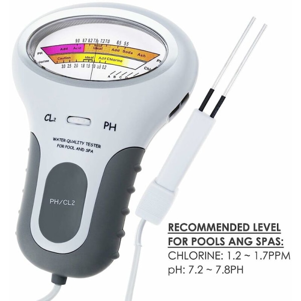 2-i-1 Klor & PH-mätare Simbassäng Testare, CL2 Nivåmätare Test Spa Vattenkvalitetsanalys Övervakning Monitor Analysator, Handhållen Porta