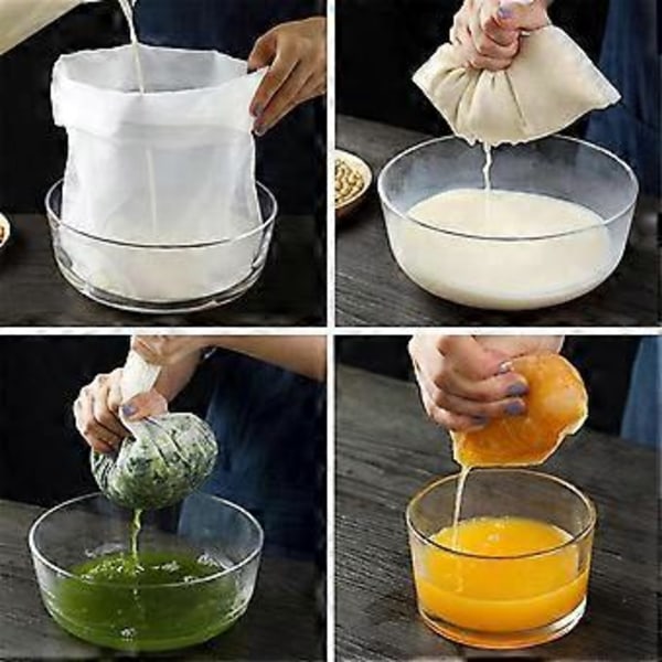 Sojamjölk Vinfilterpåse Nötmjölkspåse Yoghurtfilter Nät Mesh Kök Mat Återanvändbara Nylonfilterpåsar Sil L