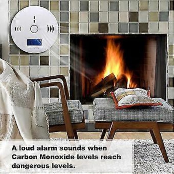 Kolmonoxidvarnare, CO-larmdetektor Sensor Batteridriven Med LCD Digital Display För Hus Kök Sovrum Vardagsrum Källare Hotell Kontor