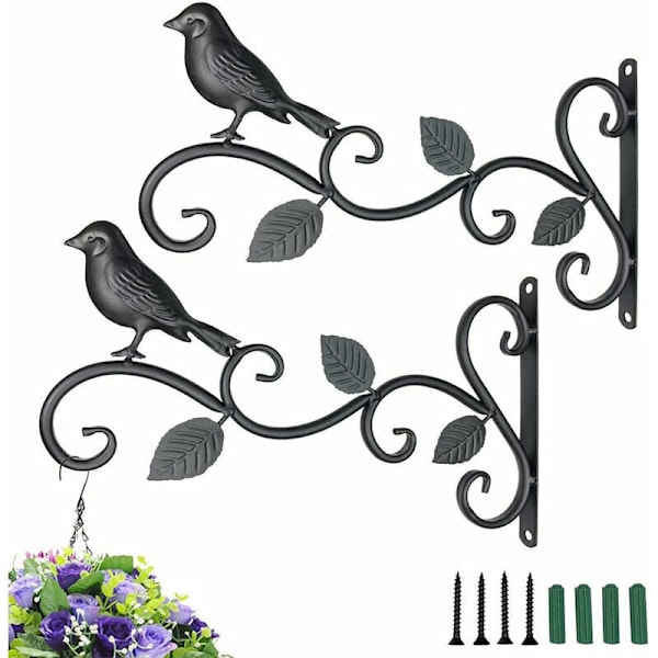 Set of 2 Hanging Plant Brackets, 12 Inch Wall Hanging Metal Plant Hook, Rust-Proof and Sturdy Plant Accessories Hanger in Bird Shape, Black