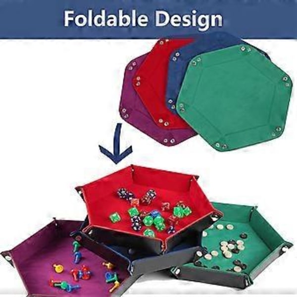 4 Stykker Terningebakke Sekskantet Terninge Rulleholder Foldbar Læder Terningebakker Opbevaringsboks til Terningespil som RPG Bordspil