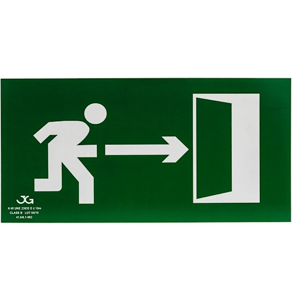 Emergency exit sign on the right. Luminescent emergency sign 32 x 16 cm