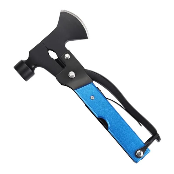 Mini Survival Hammer Round Head Stainless Steel Chopping Ax Small Camping Hammer Combination Multifunctional Tool (Blue)