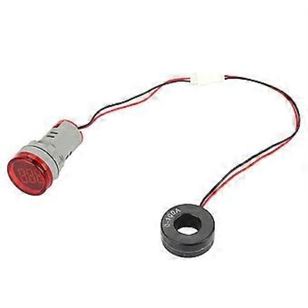 0-100A Digital Amperemeter AC Strömmätare Indikator LED Rund Lampa Signal (Röd)