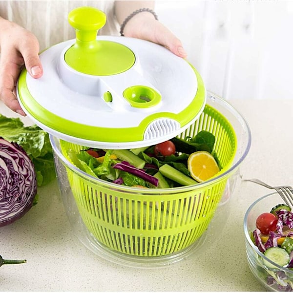 Snabb designad salladsbehållare för torkning och avrinning av sallad och grönsaker, stor kapacitet 5 L sida, diskmaskinssäker (grön) - Fei Yu