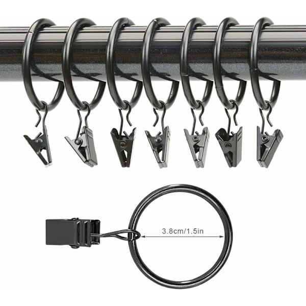 38mm Gardinklips, Gardinklips, 36 Stykker Gardinringe med Klemme, Lavet af Jern, med Klips, Stærke og Holdbare (Sort) HIASDFLS