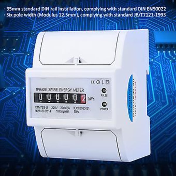 220V Digital 1-fas 2-tråds 4P DIN-skena Elmätare Elektronisk KWh-mätare (20(80)A)
