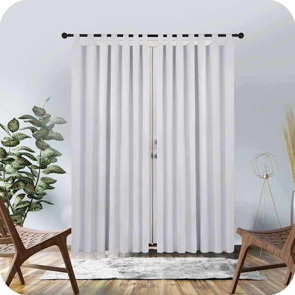 2 stk. mørkleggingsgardiner med faner uten boring, gardiner til stue, moderne design, termisk isolert, kald og varm, blek hvit grå 140x28