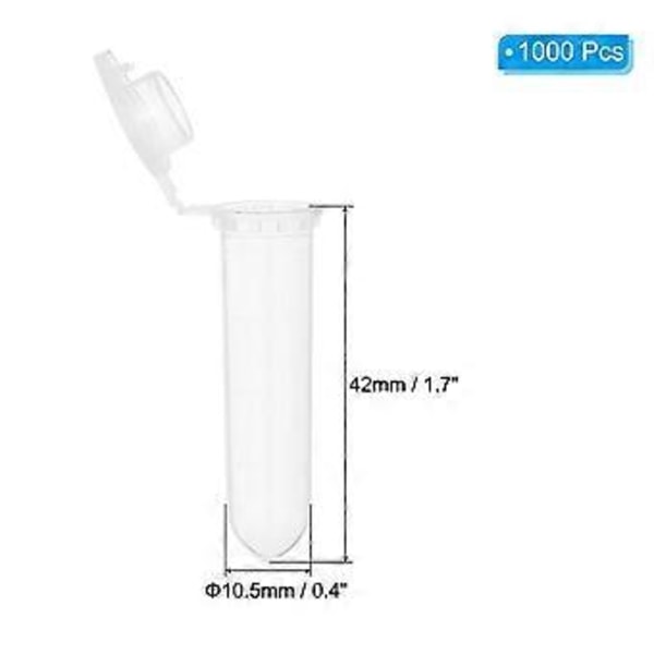 2ML Centrifugrör, 1000 st Rundbottnade Centrifugrör med Snäpplock och Graderade Markeringar för Prov Transparent