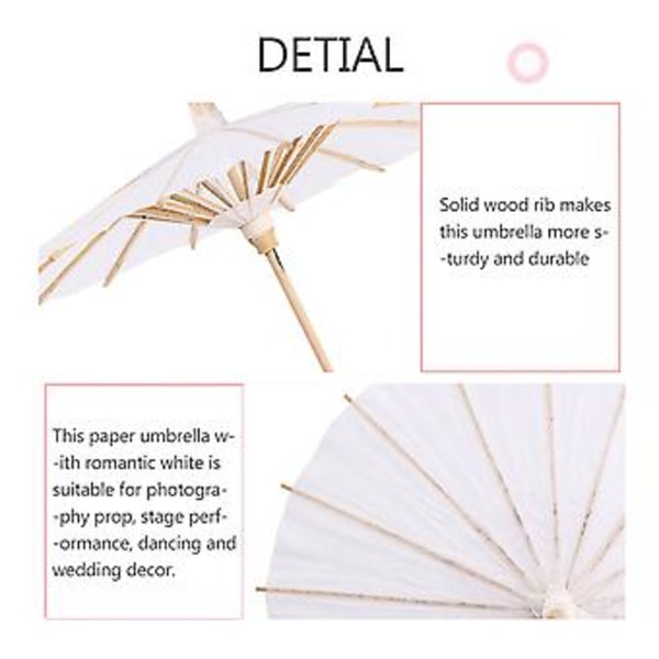 Hvid Farve Papir Dekorativ Paraply Parasol Bryllup Brude Fest Dekoration Foto Rekvisit (60cm)