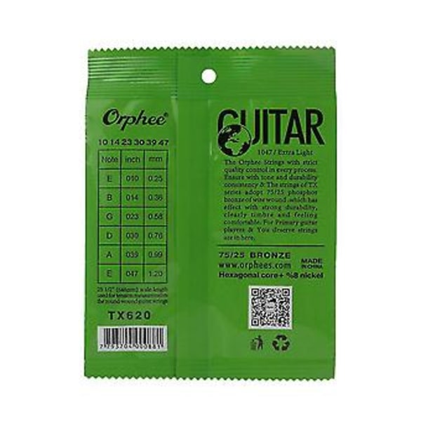 6 stk./sæt Acoic Guitarstreng Hexagonal Kerne+8% El , T Ligh