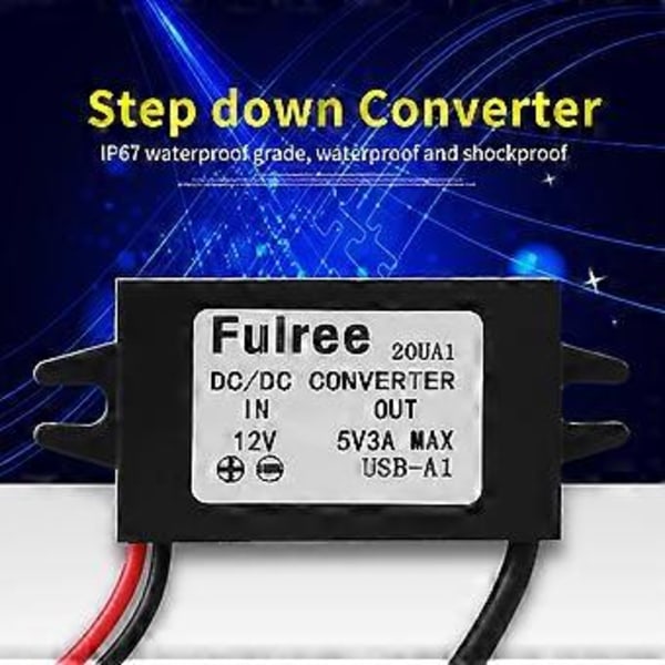 Bil DC 12V til 5V 3A 15W Step Down Konverter Regulator med Hun Panelmonteret USB