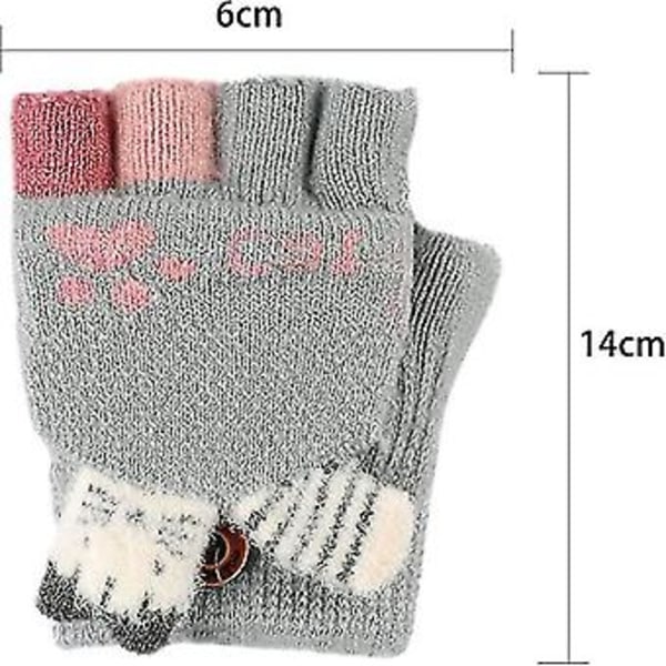 3-8 År Barnhandskar Vinter Flicka Magiska Handskar Halkfria Mönster Vantar Flickor 5-finger Vinter Termiska Handskar Stickad Ull Barn Kattmönster