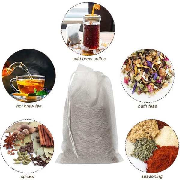 100 st No-Mess Cold Brew Bag Engångskaffe Filterpåse Fint Nät Bryggning Dragsko Väska