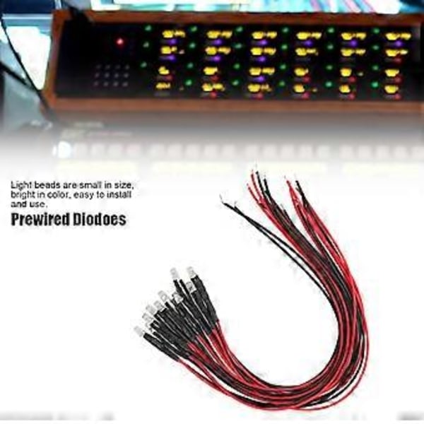 50 stk. LED-lys, emitterende dioder, præ-kablet, rund hoved, enkelt blinkende model 12V lilla lys