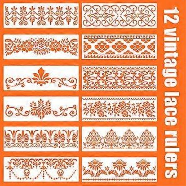 12 kpl Kukka Reunamuotti Sapluunat Mandala Sapluunat Uudelleenkäytettävät Leikkausmaalausmallit DIY Askartelusapluunoihin, 12 x 3,9 tuumaa