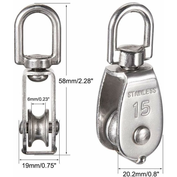 10 st rostfritt stål vajer trissa kran block m15 lyftkran vridbar krok enkel trissa block tråd hängande bogserhjul-DENUOTOP