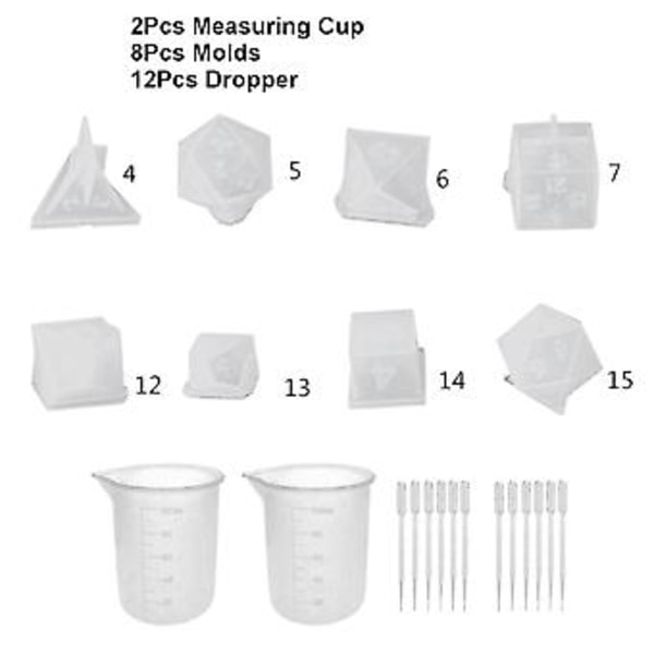22 st Kristall Epoxy Set Tärningar Korn Filé Multi-specifikation Digitalt Spel Spegel Kristall Epo