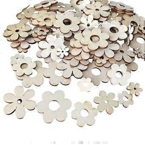 100 st Träblommor Ornament med Hål Handgjorda Trähantverkstillbehör för Scrapbook DIY Heminredning
