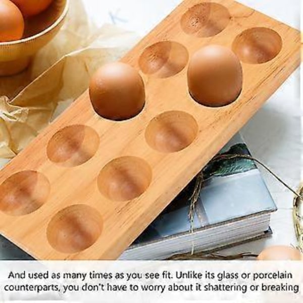 Eggbrett Egg Holder i Tre for Egg, Kan Brukes i Kjøleskap, eller på Benkeplate for Utstilling eller Oppbevaring, Holder 10 Egg