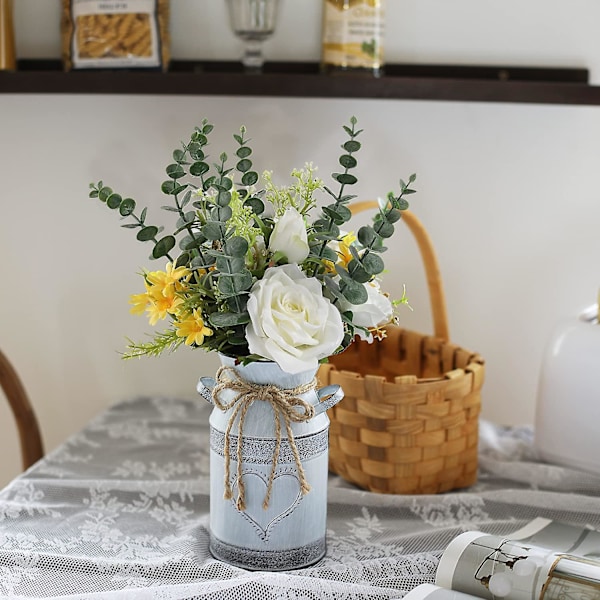 Metallinen maitoastiaruukku maalaismainen tyyli ruusu ja eukalyptus Shabby Chic metallivaasi$ Retro vanha tinalaukka