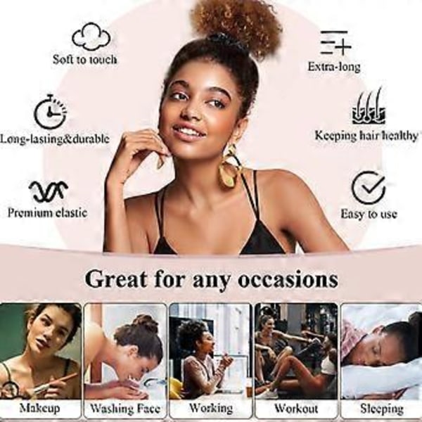 Scrunchies Justerbara Glidande Svarta Hårsnoddar i Satin för Tjockt Lockigt Naturligt Hår & Långa Afro Hästsvansfrisyrer 5 st