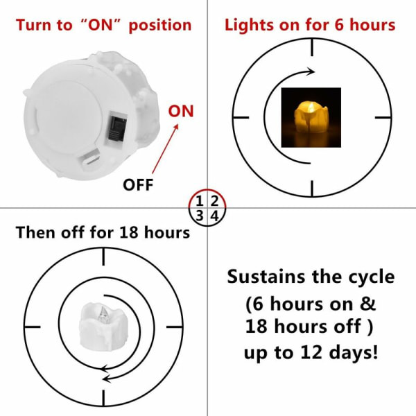 LED-lys, LED-teljus, flammefrie lys med timer, automatisk modus: 6 timer på og 18 timer av, 3,2 x 3,6 cm, pakke med 12, varm hvit
