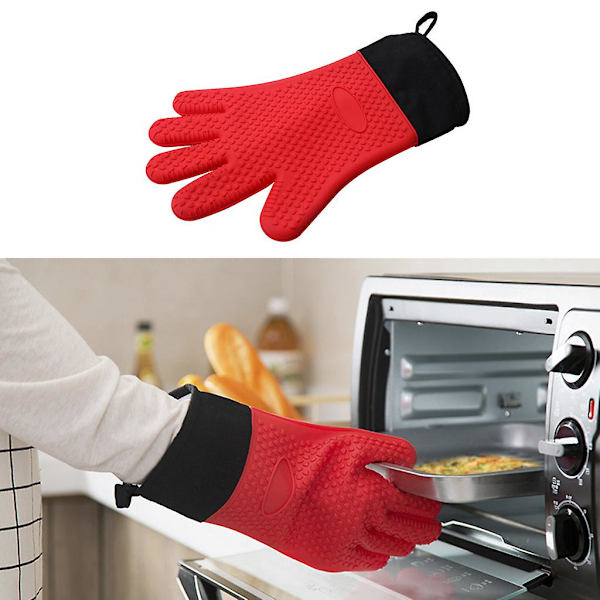 1 st matkvalitet tjock värmebeständig silikonshandske fullfingerad bakning Bbq halkfri ugnsvantar halkfri grytlappar bomullsskikt