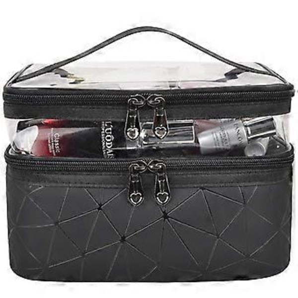 Makeup Taske Dobbelt Lag Rejse Kosmetik Taske Toilet Taske (sort)