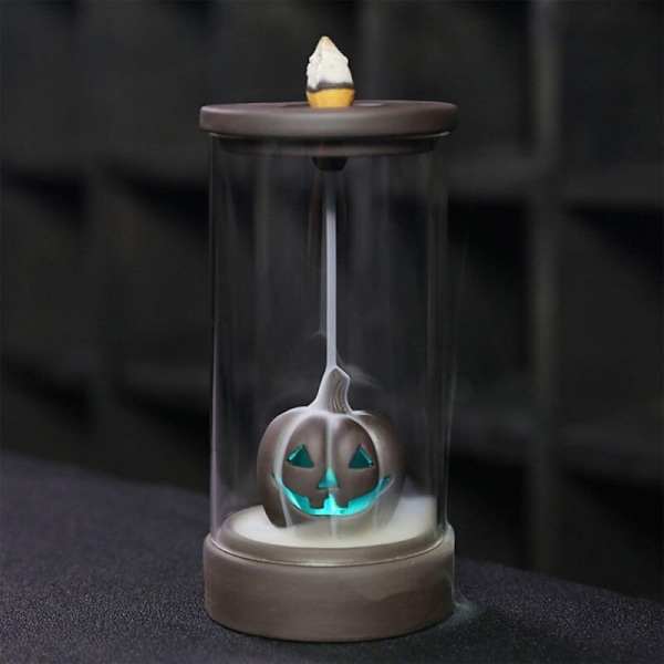 Backflow Incense Holder Handmade Ceramic Incense Burner with LED Lights and Windproof Acrylic Cap for the Home Fragrance Decoration Aromatherapy -Kü