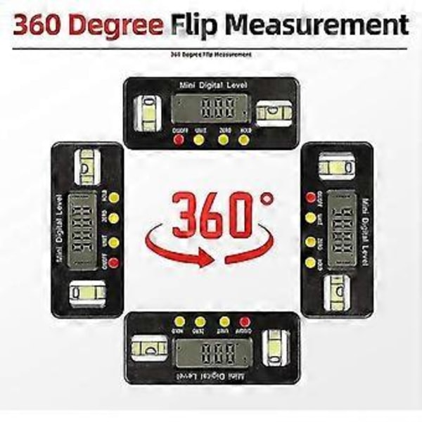 Elektronisk vaterpas, digital vinkelmåler, med display, med magnetisk base, høj nøjagtighed, med aflæsningshold-display og flip-funktion. Hy