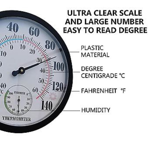 Innendørs Utendørs Termometer Hagevegg Terrasse Værtermometer Hygrometer, Nummer 10 I Diameter