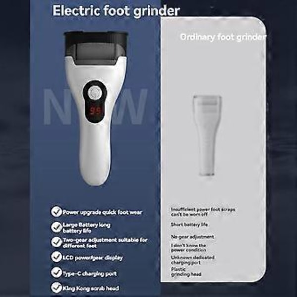 Elektrisk hårdhudsfjerner til fødder med 3 slibehoveder, genopladelig fodskraber, pedicuremaskine, hårdhudsfjernerværktøj