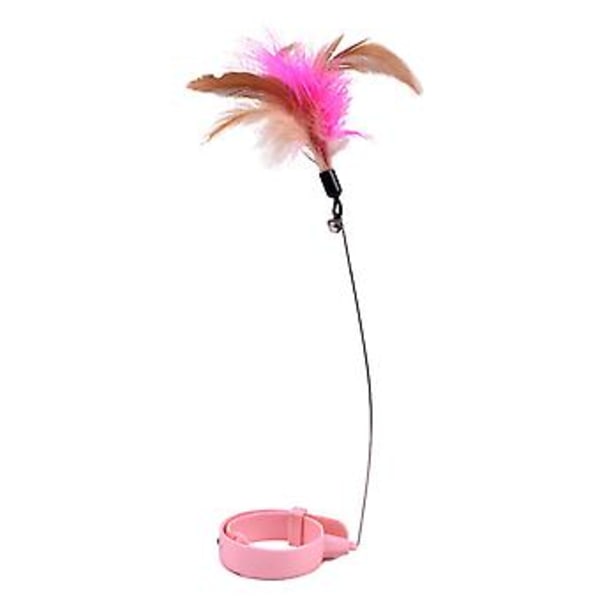 Kattfjäderhalsband Leksaker Justerbart Flexibelt Roligt Interaktivt Kattfjäderstavhalsband med Bjällra för Kattlek Inomhus Rosa