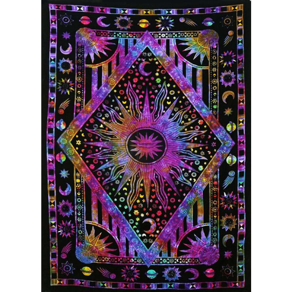 Burning Sun Tapestry, Celestial Sun Moon Star Planet Bohemian Medium Tapestry Tarot Card Wall Hanging Boho Hippie Hippy Beach Coverlet Curtain -(50X